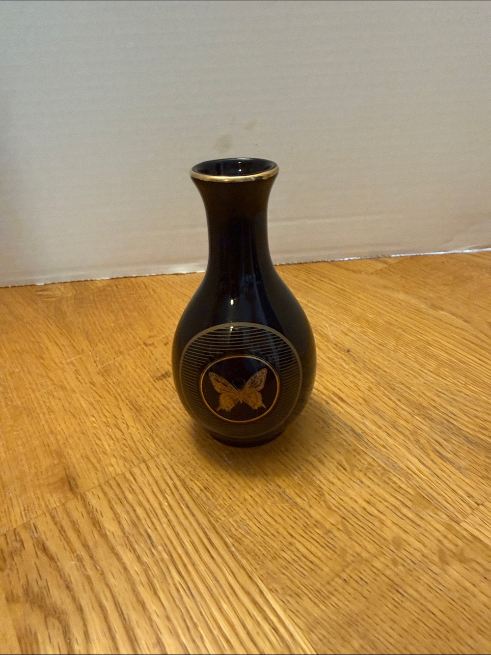 Black Porcelain Butterfly Accent Vase with Gold Trim